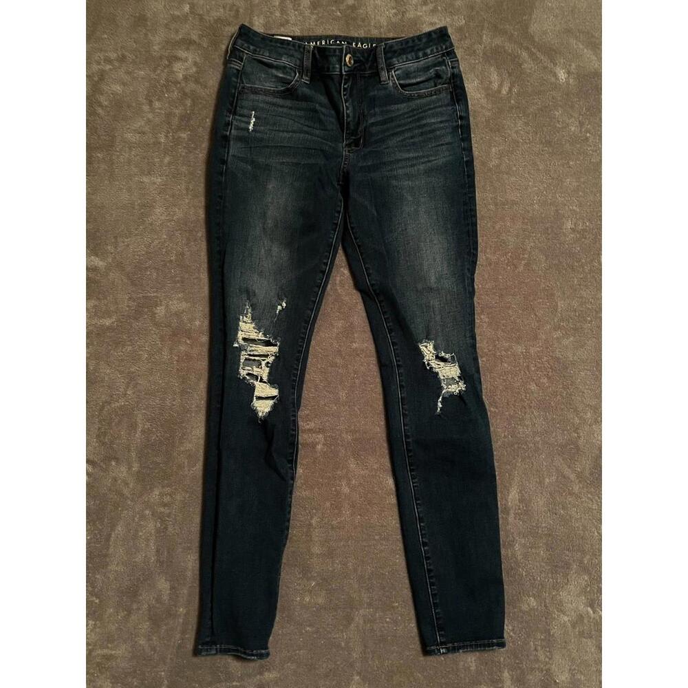 American Eagle Jegging 360 Next Level Stretch 8 long womens blue distressed